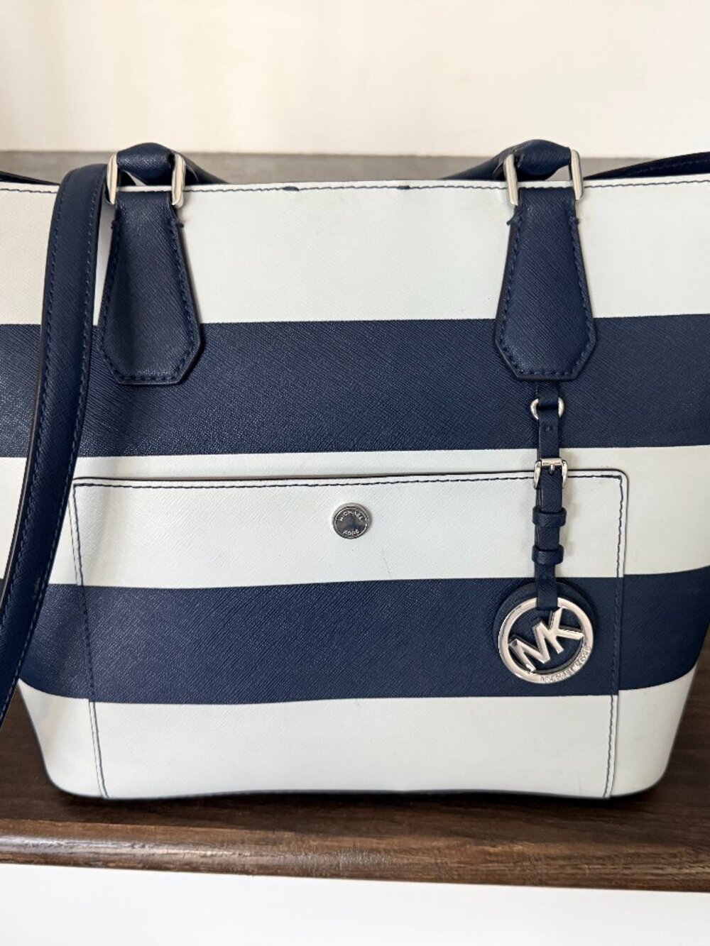 Previously Loved Michael Kors Saffiano Stripe Greenwich Large GrabTote